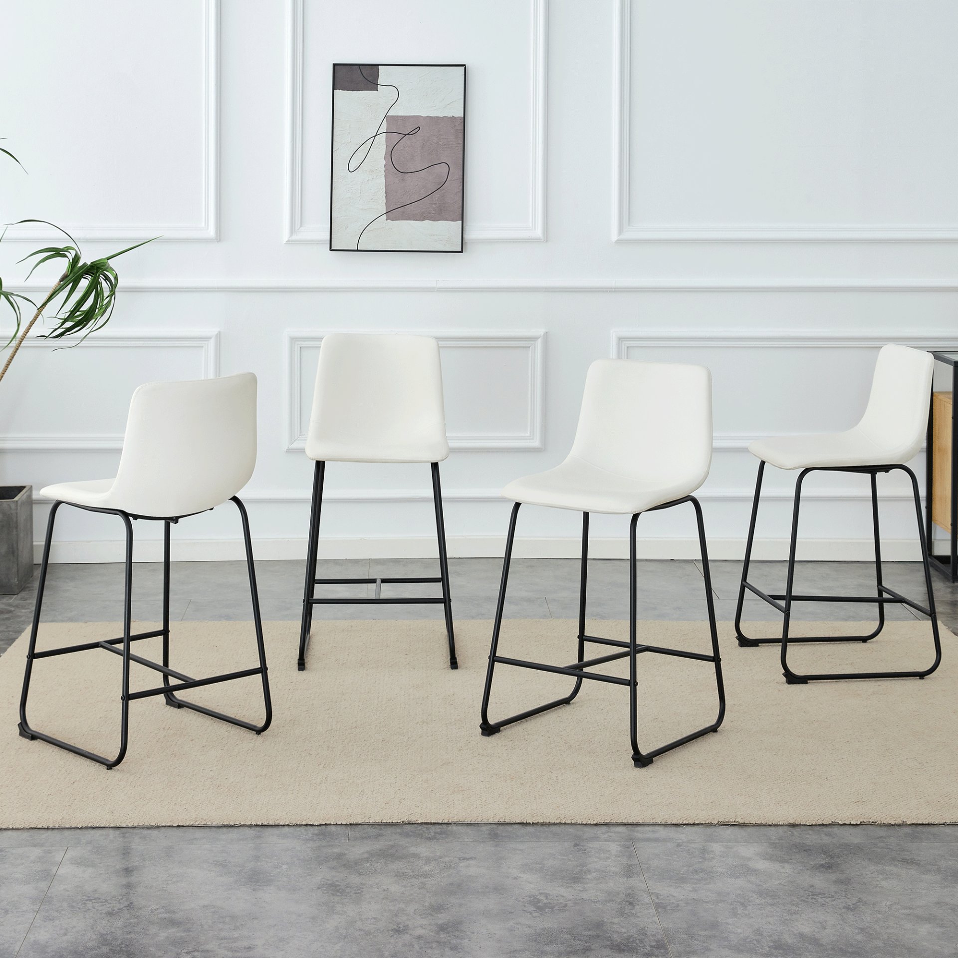 (Set of 2) Modern Minimalist Style Material Bar Stools, Suitable For Kitchen, Bar And Modern Home Design - White - Image 6