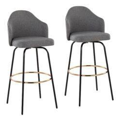 Ahoy - Contemporary Fixed Height Bar Stool Round Gold Footrest (Set of 2) - Gray / Black