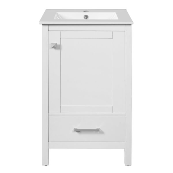 20" Bathroom Vanity With Sink, Soft Close Drawers, Door Organizer, Divider Drawer, Adjustable Foot Pads - White