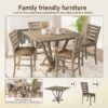5 Pieces Set Counter Table Set Square Counter Table Solid Wood Modern Farmhouse Rustic Look Distressed Look - Grayish Brown - Image 2