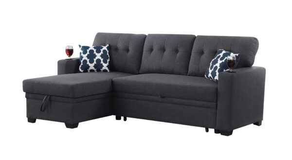 Sectional With Storage Chaise And Cupholder Armrest - Dark Gray