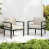 Modern Outdoor Lounge Chair (Set of 2) With Aluminum Frame And Weather Resistant Cushions - Beige / Black - Image 14