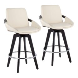 Cosmo - Contemporary Fixed Height Counter Stool With Swivel And Round Footrest (Set of 2) - Black / Cream
