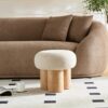 Mushroom Stool With Plush Cushion, Wooden Barrel Pipe - Greige / Walnut - Image 12