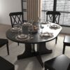 Dining Table For Farmhouse Kitchen Expandable Oval Table Top With Removable Leaf Trestle X Shaped Base - Black - Image 5