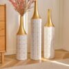Floor Metal Vases Decorated White Metal Vases (Set of 3) Gorgeous Home Decoration Large Glazed Metal Vases - White / Gold - Image 20