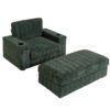 Oversized Chaise Lounge Indoor Rabbit Fur Sofa Bed With Storage Ottoman And Armrests Cup Holders With Deep Seat - Green - Image 2