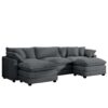 Modern Oversized Modular Cushion Sofa With Ottoman Corduroy L Shaped Low Back Deep Seating Sofa Set - Gray - Image 14