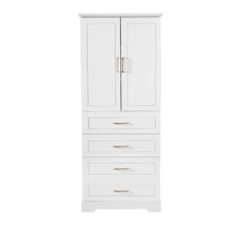 Bathroom Cabinet With 3 Drawers, Adjustable Shelf, Panels, Steel Handles, Soft Close Doors - White