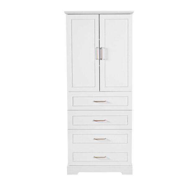 Bathroom Cabinet With 3 Drawers, Adjustable Shelf, Panels, Steel Handles, Soft Close Doors - White