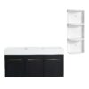 Modern Chestnut Wall Mounted Bathroom Vanity With Left Resin Sink And Storage Rack - Black Chestnut - Image 11