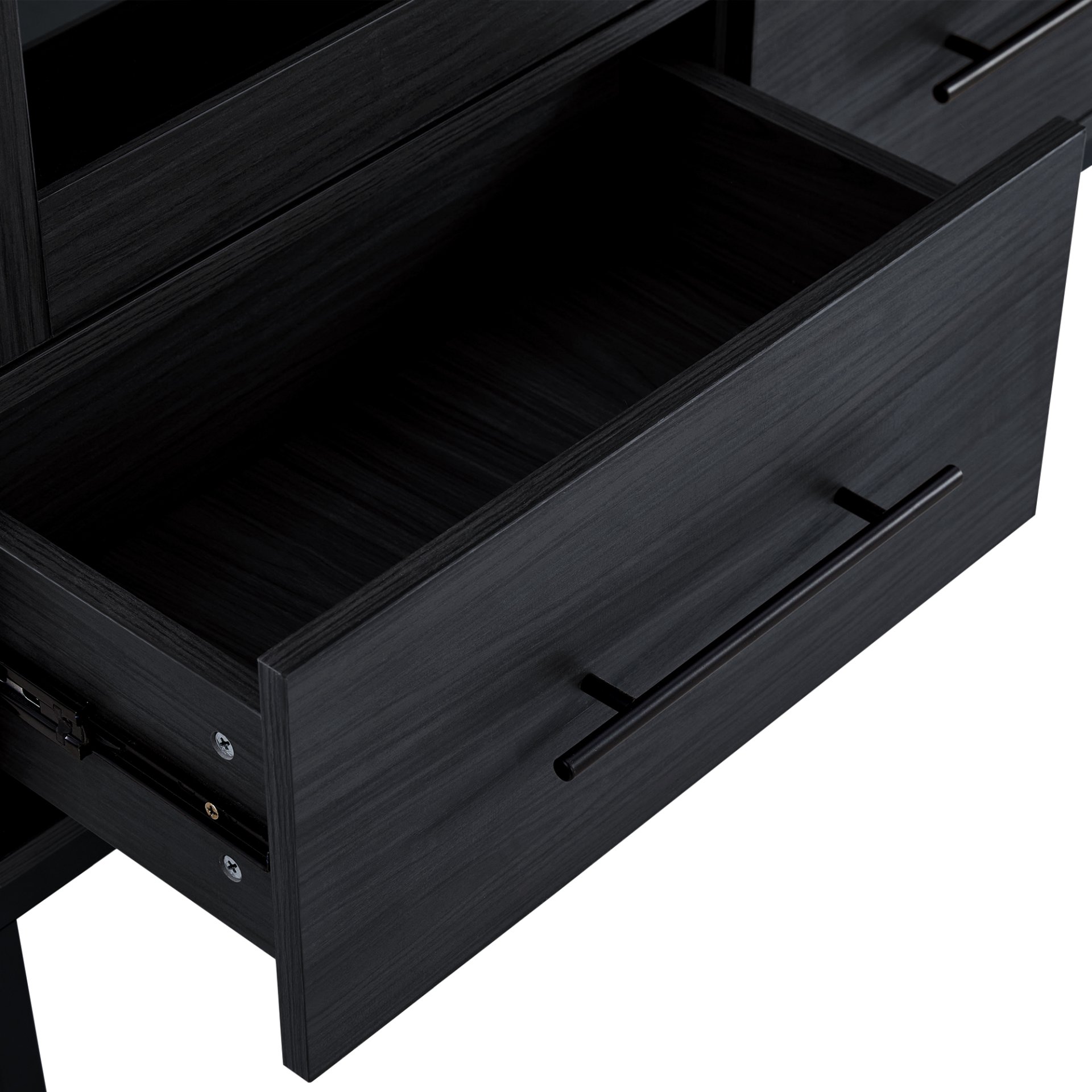 Modern Style Tall Display Cabinet With LED Lighting, Tempered Glass Door, 2 Drawers - Black - Image 17