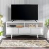 Mid-Century Modern Minimalist 3 Drawer Corner TV Stand For TVs Up To 58 - White - Image 8