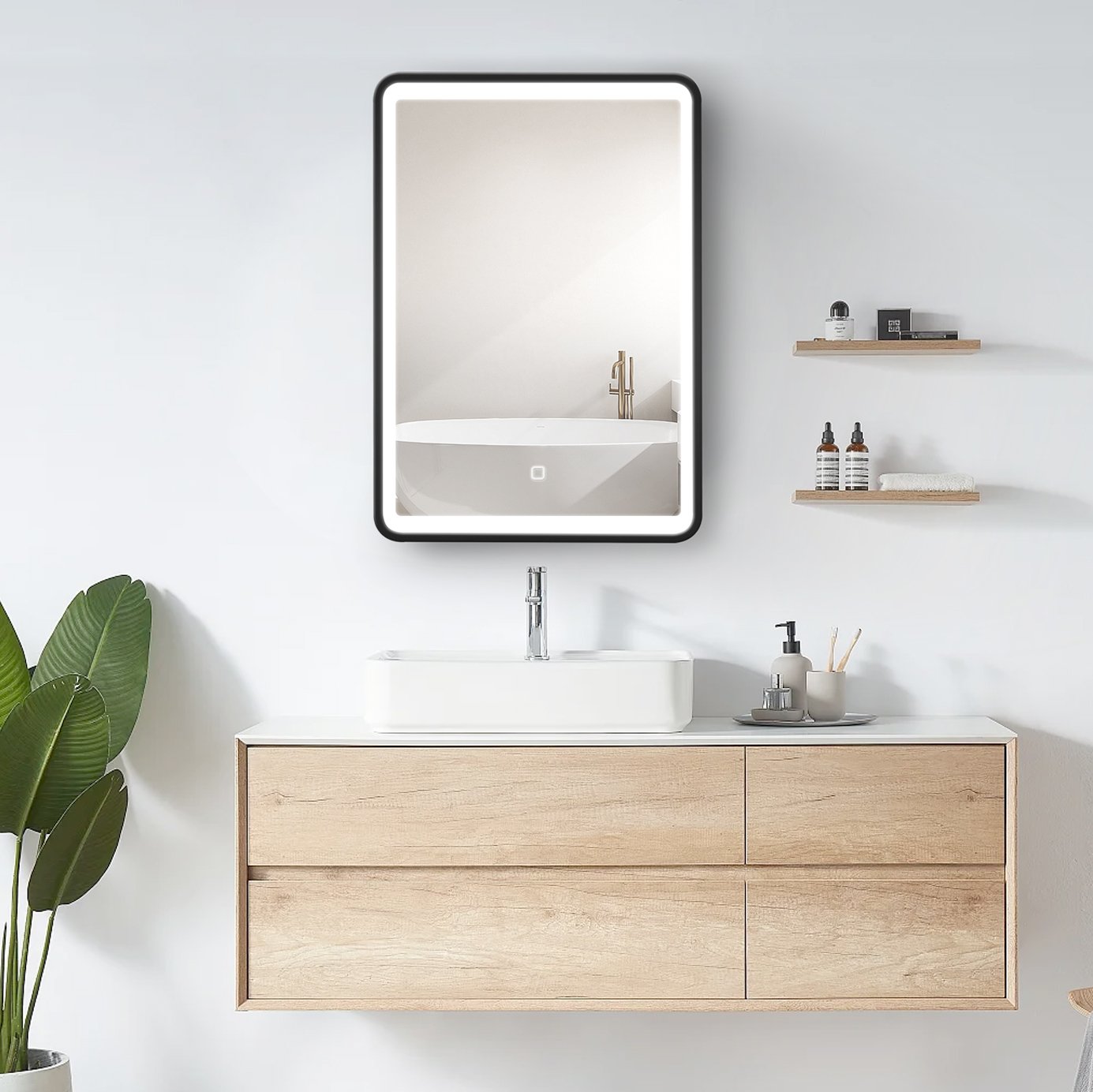 24X30" Led Black Framed Wall Mount Medicine Cabinet With Mirror Anti - Fog Function 3 Colors With Light - Black - Image 2