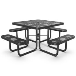 Square Outdoor Picnic Table With Umbrella Pole - Black