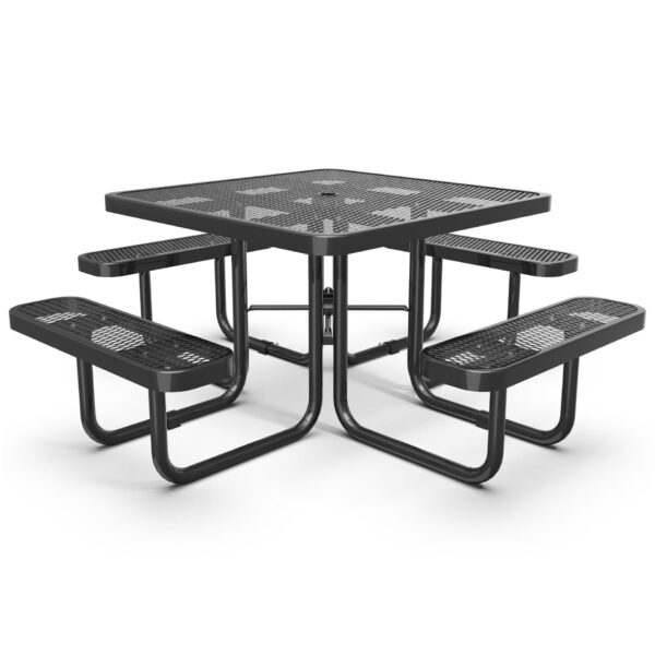 Square Outdoor Picnic Table With Umbrella Pole - Black