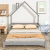 Full House-Shaped Headboard Bed With Handrails, Slats - Gray - Image 2