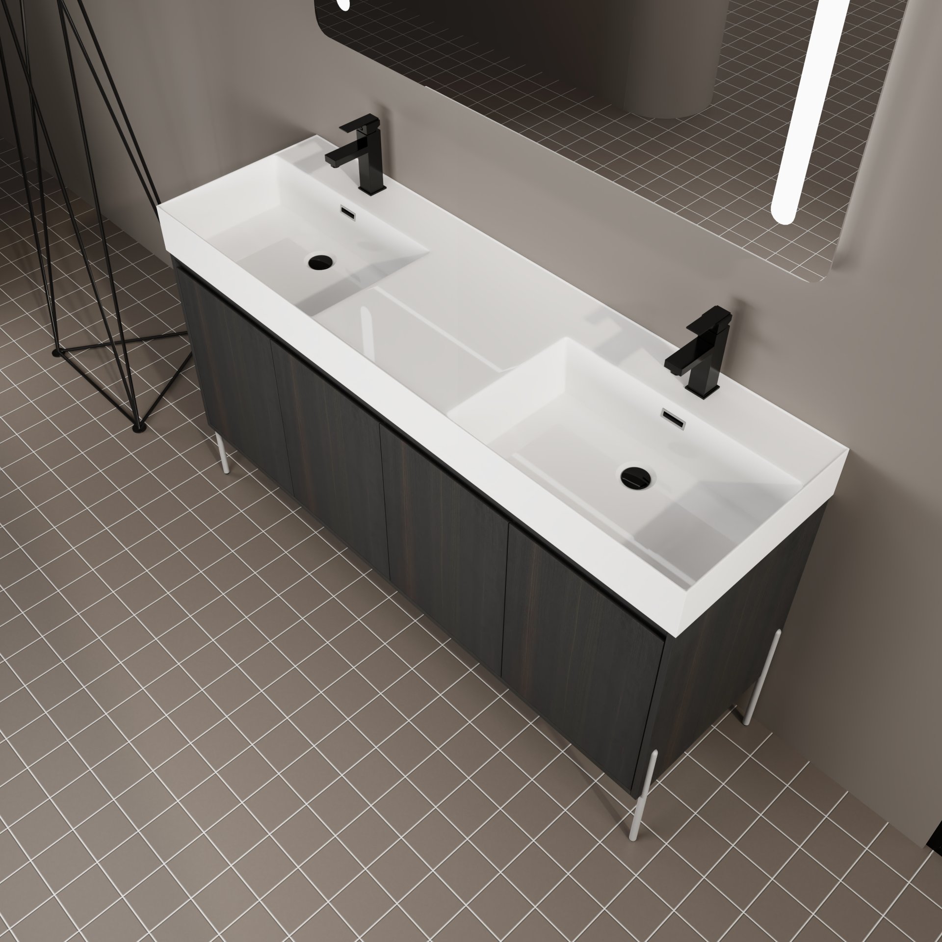 Deluxe 60" Freestanding Bathroom Vanity With Resin Double Sink - Dark Oak - Image 7