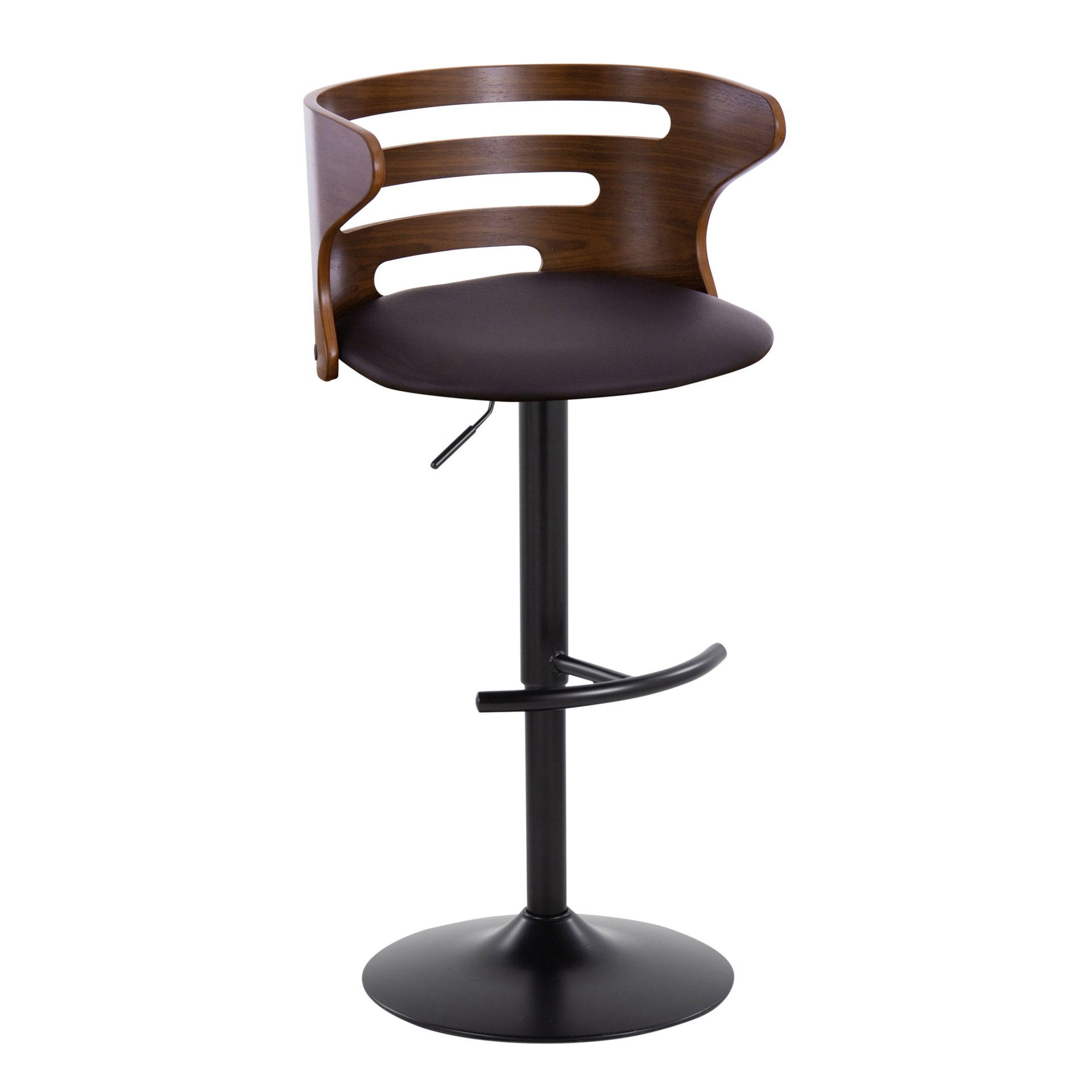 Cosi - Mid-Century Modern Adjustable Barstool With Swivel With Rounded T Footrest (Set of 2) - Black / Walnut / Brown - Image 2