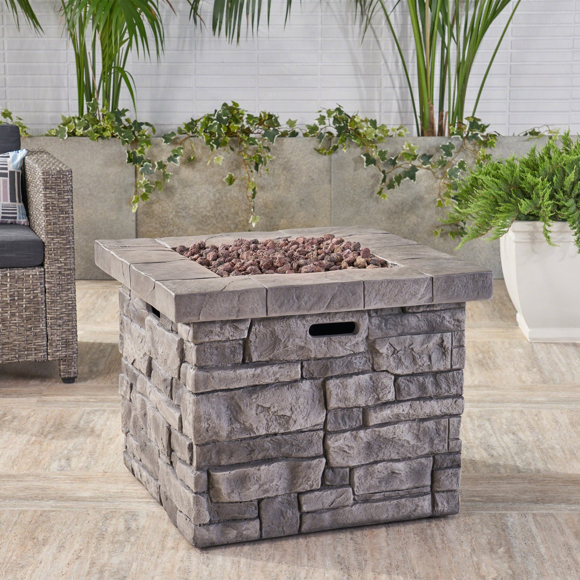 Outdoor Square Propane Fire Pit 40, 000 Btu - Gray - Image 6