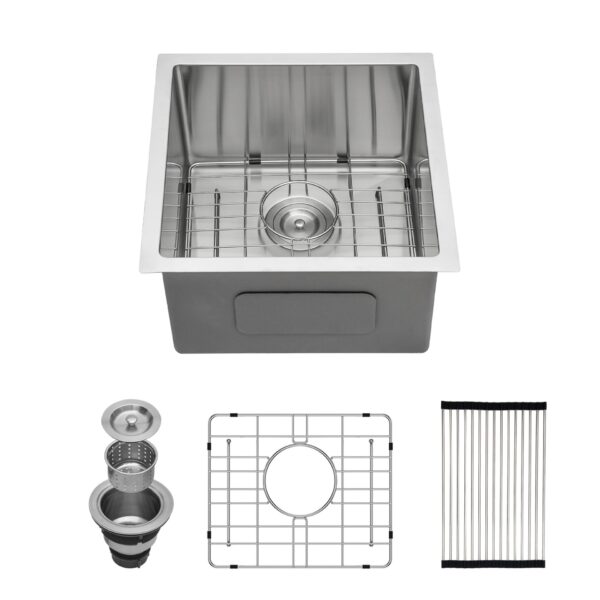 Premium 17" Undermount Sink 16 Gauge Stainless Steel Single Bowl - Black