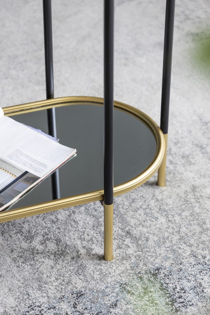 3 Tier Metal Console Table, Mirrored Shelf - Golden Black - Image 11