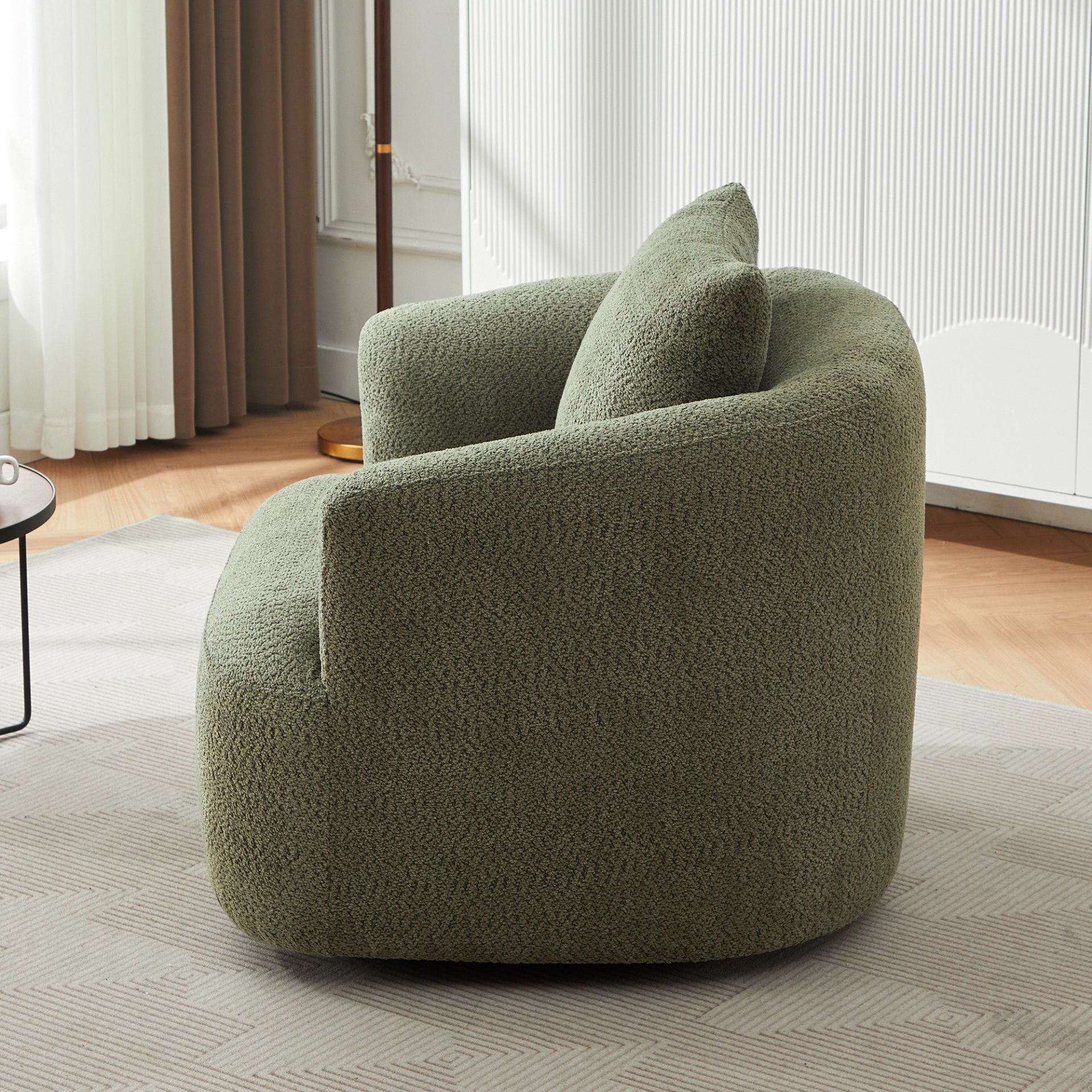 360° Swivel Chair, Chenille Upholstered Barrel Sofa Chair With Throw Pillow, For Living Room, Office - Green - Image 8