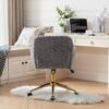 Office Chair, Artificial Rabbit Hair Home Office Chair With Golden Metal Base, Adjustable Desk Chair Swivel Office Chair, Vanity Chair - Gray - Image 20