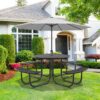 Round Outdoor Steel Picnic Table 46" With Umbrella Pole - Black - Image 2