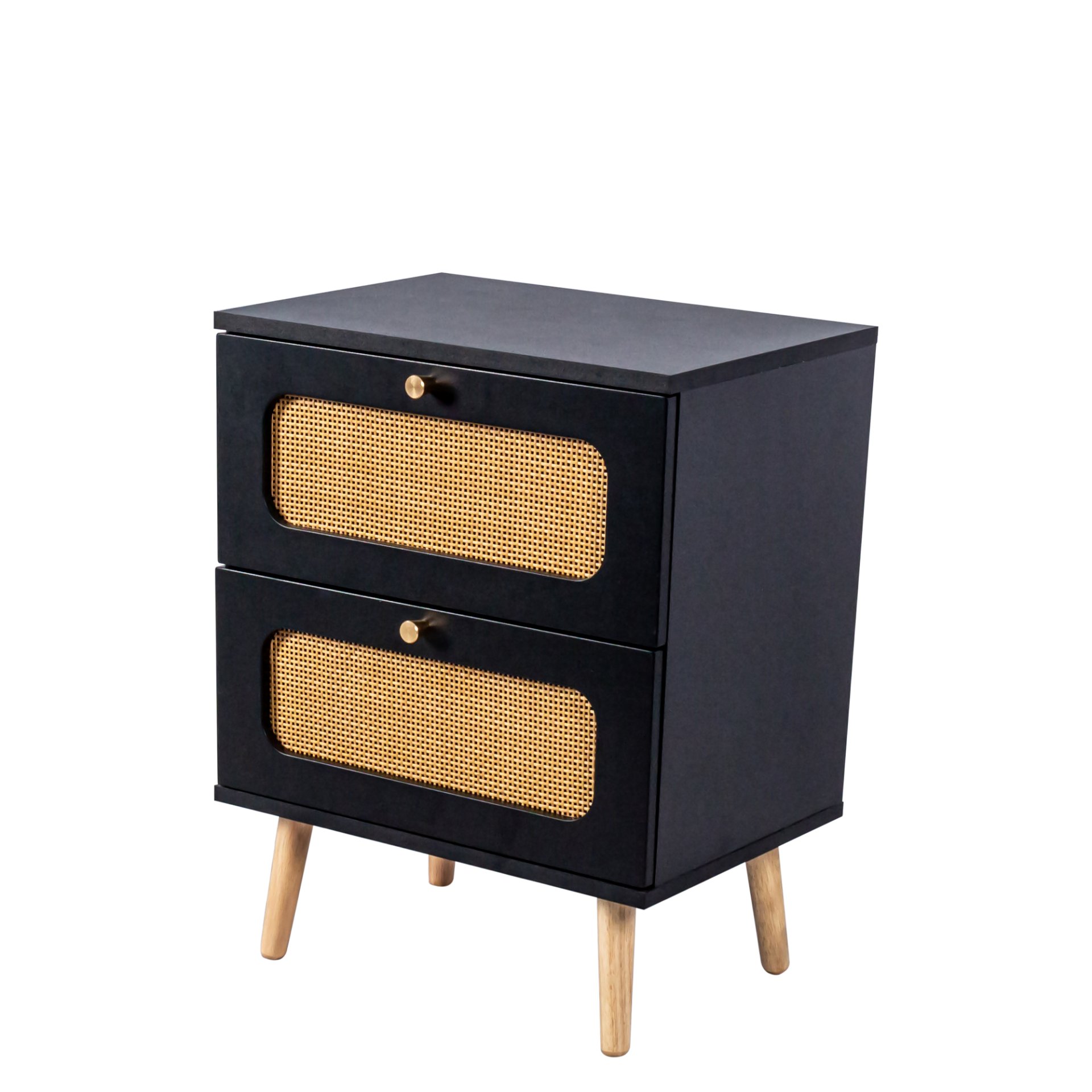 2 Drawer Rattan Nightstand For Bedroom And Living Room, End Table, Side Table With 2 Hand Made Rattan Decorated Drawers - Black - Image 13