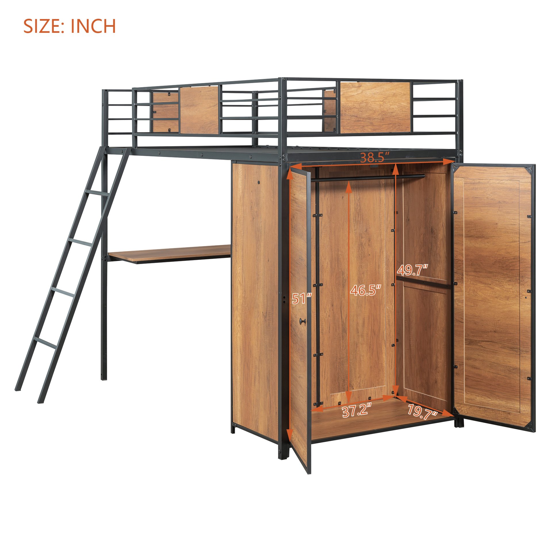 Twin Size Loft Bed With L Shape Desk And Wardrobe - Black - Image 19