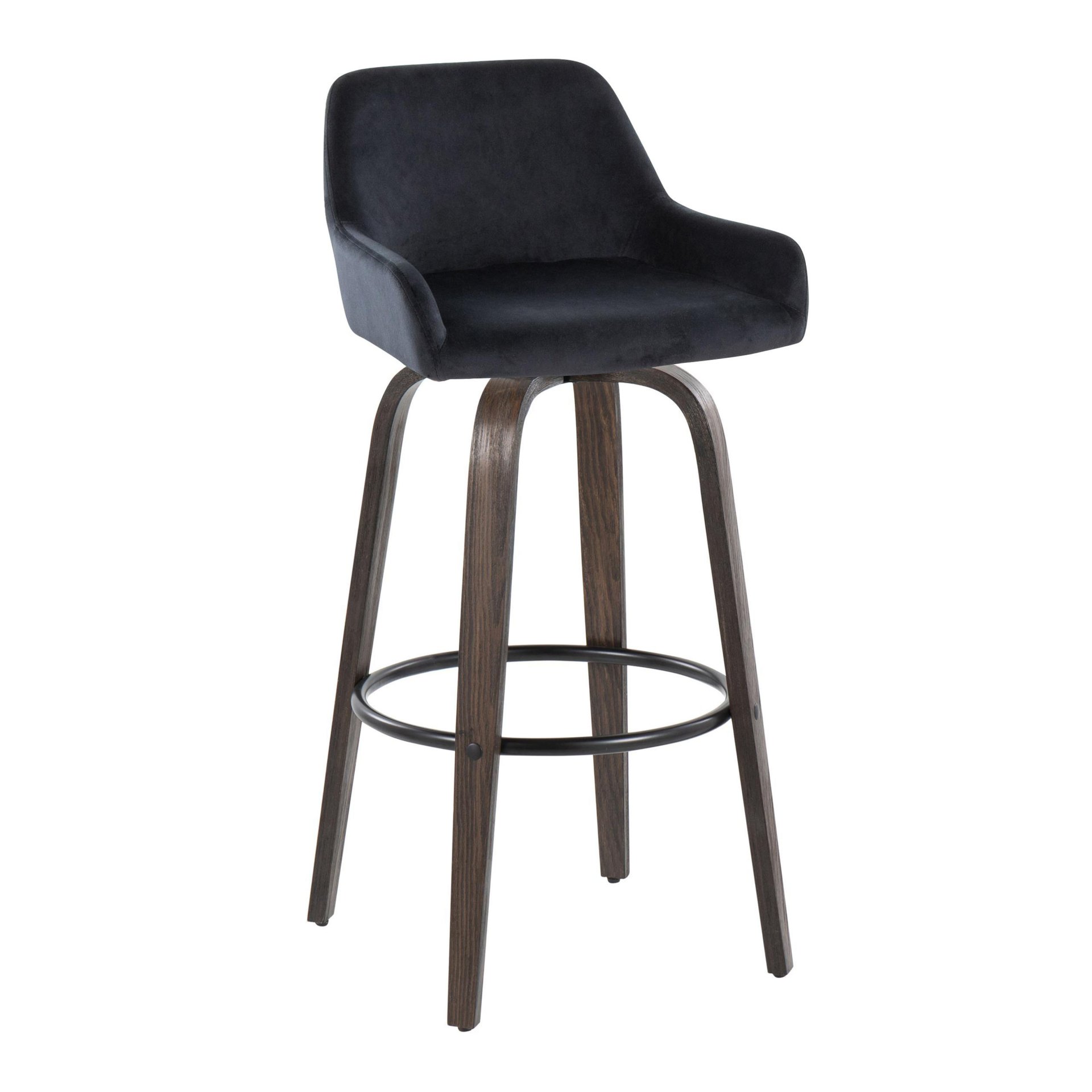 Daniella - Contemporary Fixed Height Barstool With Swivel With Round Footrest (Set of 2) - Walnut / Black - Image 2