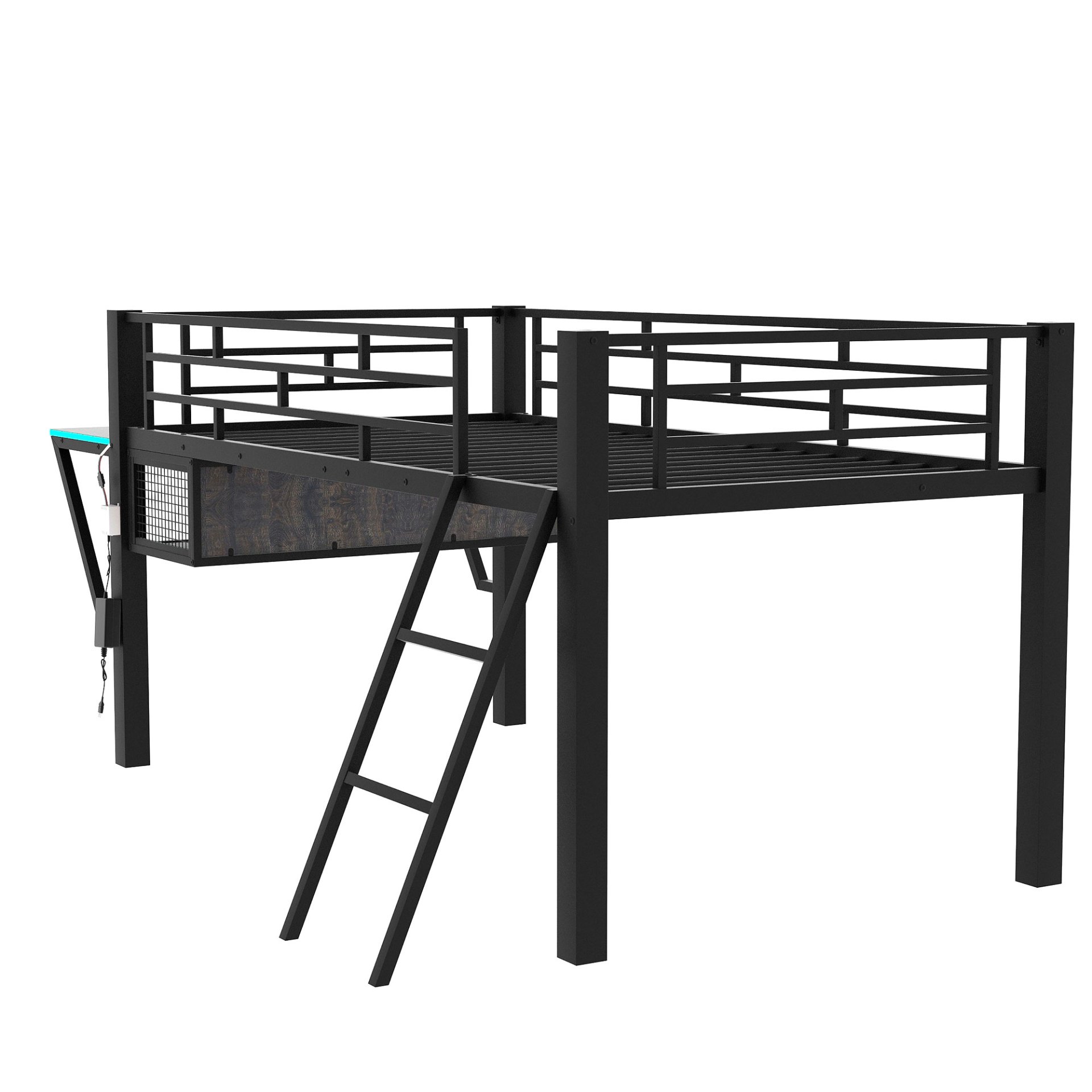 Twin, Esports Inspired Gaming Mid Loft Bed With Desk And LED - Black - Image 8