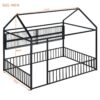 Full Size Bed House Frame With Fence And Shelves - Black - Image 10
