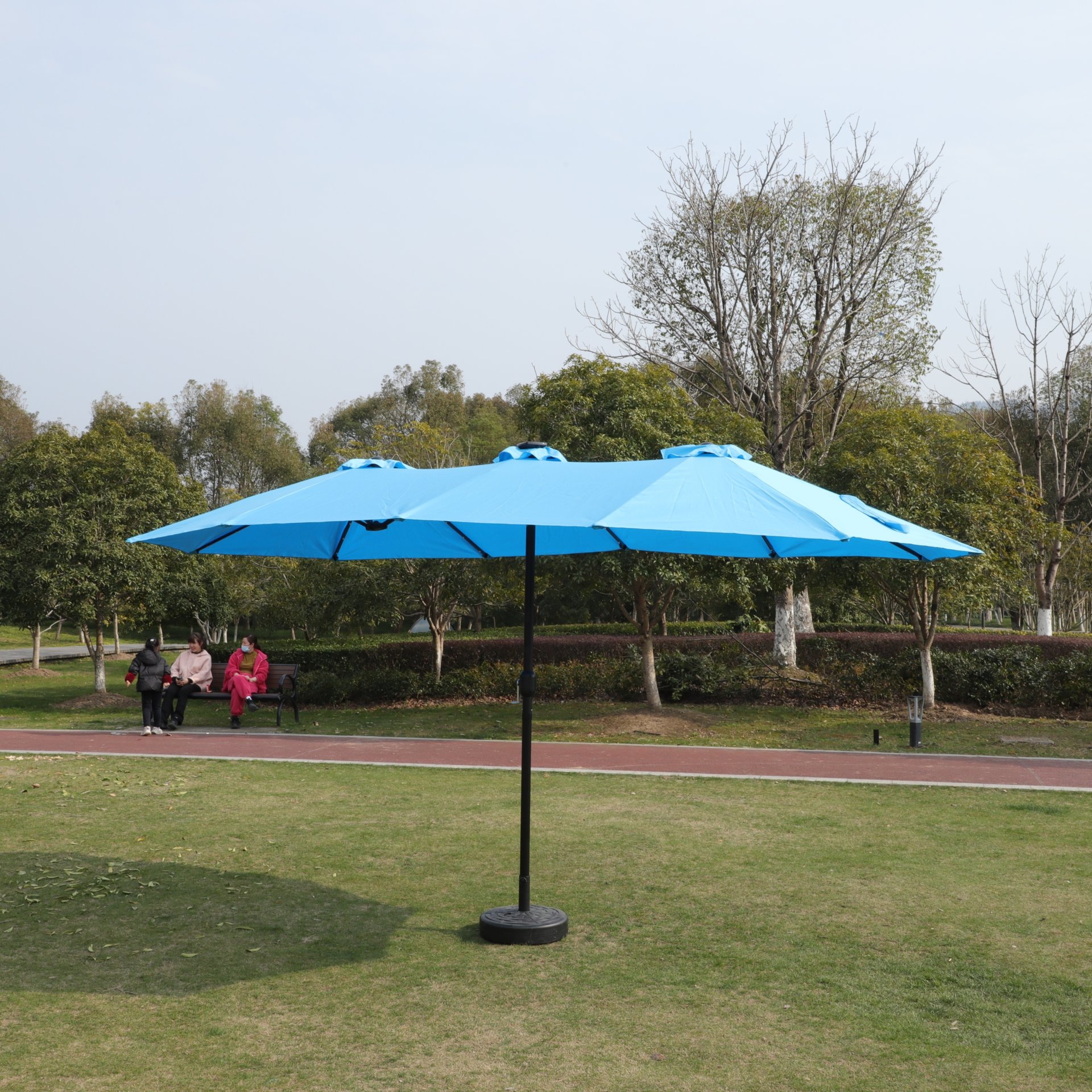 15 X 9 Ft Double Sided Outdoor Market Umbrella With Lights And Base Rectangular Twin Canopy - Blue - Image 22