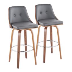 Gianna - Mid-Century Modern Fixed Height Barstool With Swivel With Round Footrest (Set of 2) - Walnut / Gray