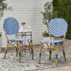 Outdoor Rattan And Aluminum French Armless Bistro Chairs Set - Navy Blue - Image 4