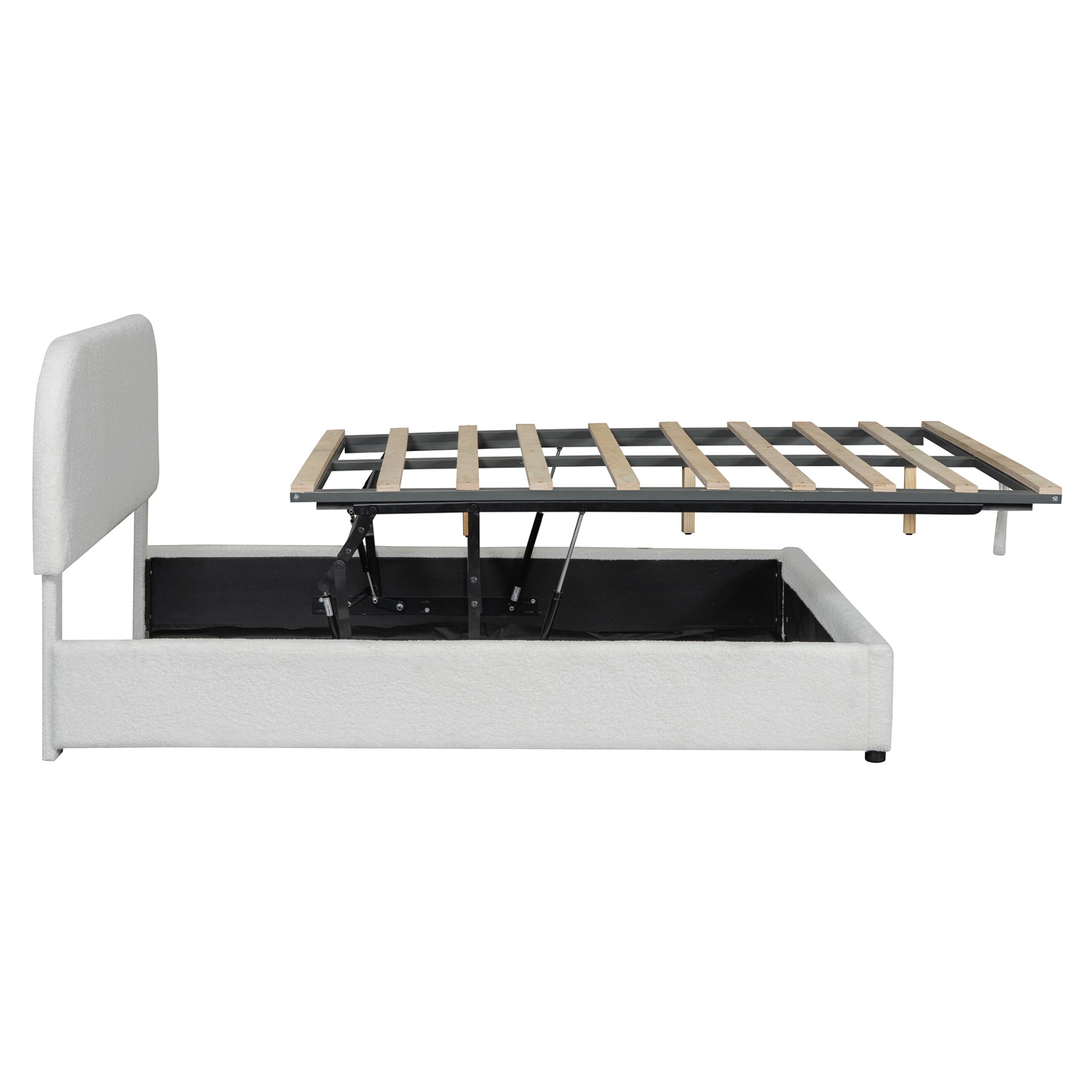 Full Size Upholstered Platform Bed With Hydraulic Storage System - White - Image 12