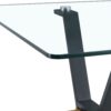 Elegant Tempered Glass Dining Table With X Shaped Metal Legs And Wood Grain Crossbeam - Black / Transparent - Image 10