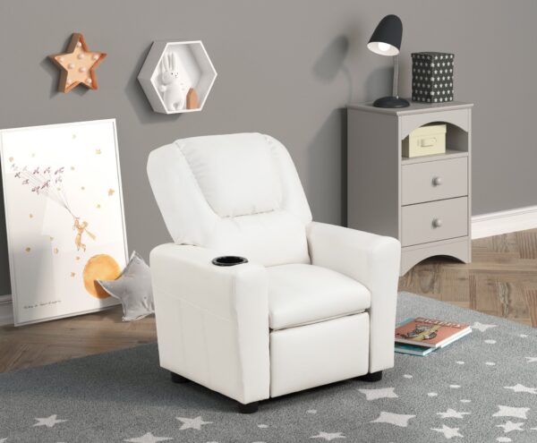 Marisa - Leather Kids Recliner Chair With Cupholder - White