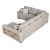 U-Shaped Sectional Sofa Pull-Out Sofa Bed With Two USB Ports, A Storage Chaise Lounge And Four Back Pillows For Living Room - Beige - Image 21
