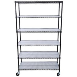 6 Tier 6000Lbs Capacity Nsf Metal Shelf Wire Shelving Unit, Heavy Duty Adjustable Storage Rack With Wheels & Shelf Liners For Commercial Grade Utility Steel Storage Rack - Black