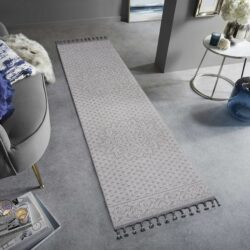 Guros - 2' X 8' Medallion Indoor / Outdoor Area Rug - White / Ivory