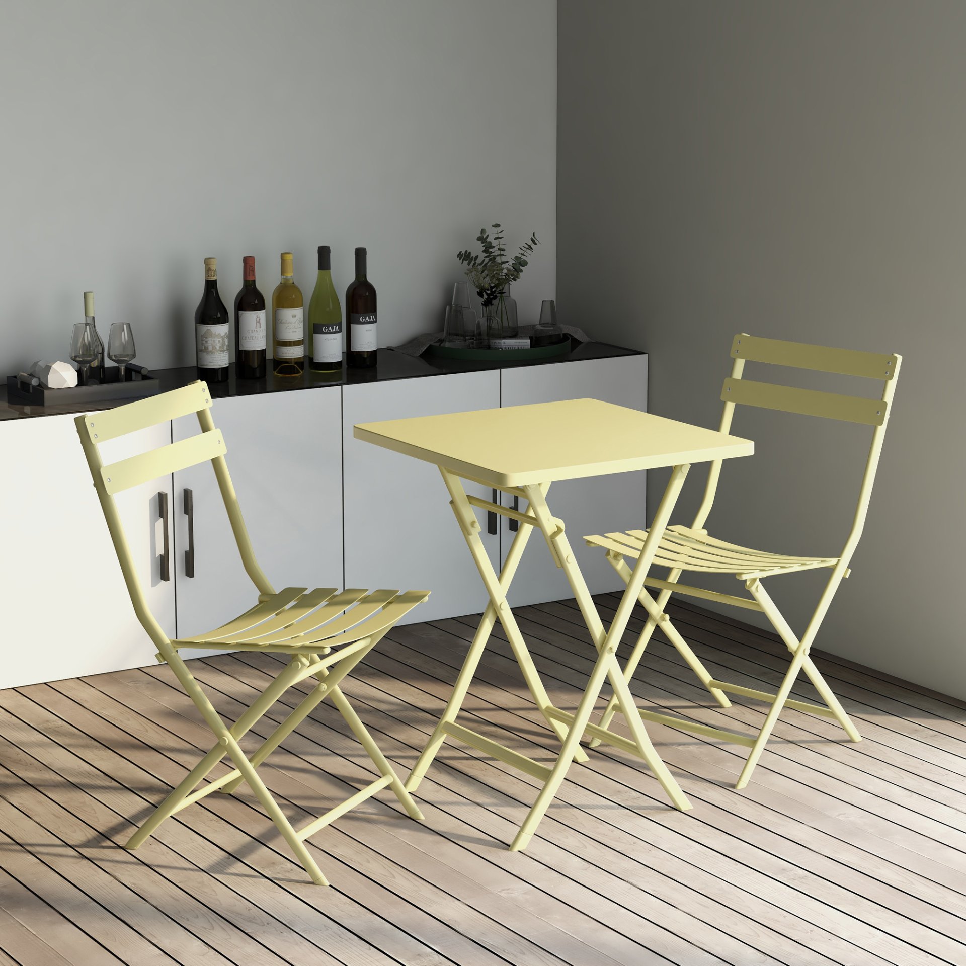 3 Piece Patio Bistro Set Of Foldable Square Table And Chairs - Yellow - Image 7