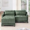 Elegant Chenille 2 Seater Sofa With Ottoman & Lumbar Pillows Ergonomic Design Easy Install - Green - Image 5