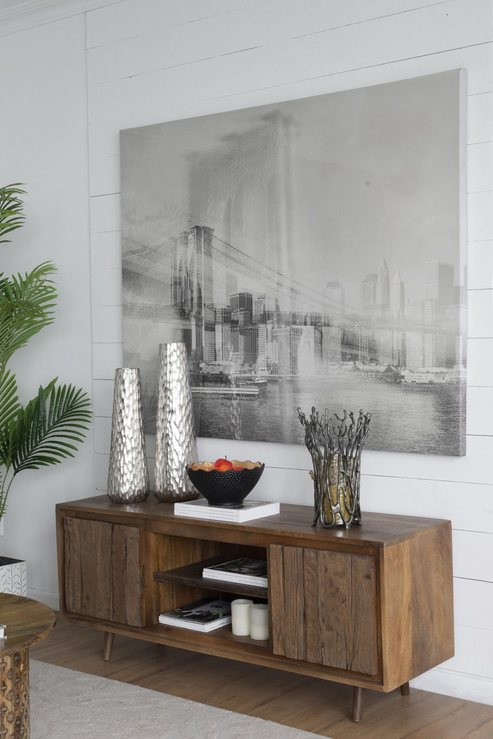 TV Cabinet With Recycle Wood 2 Door - Brown - Image 8