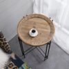 Round Side Table With Wood Top, End Table For Living Room Bedroom - Black Brown - Image 7