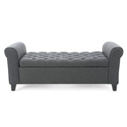 Hayes - Contemporary Armed Storage Bench With Rolled Arms And Button Tufting - Dark Gray