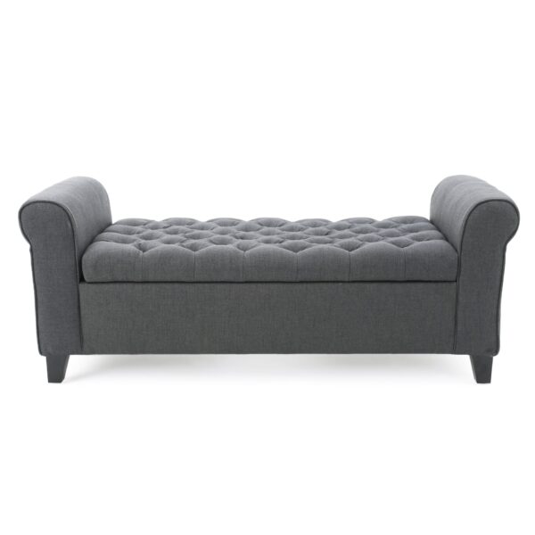 Hayes - Contemporary Armed Storage Bench With Rolled Arms And Button Tufting - Dark Gray