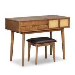 Classic Wood Makeup Vanity Set With Flip-Top Mirror And Stool, Dressing Table With Three Drawers And Storage Space - Brown